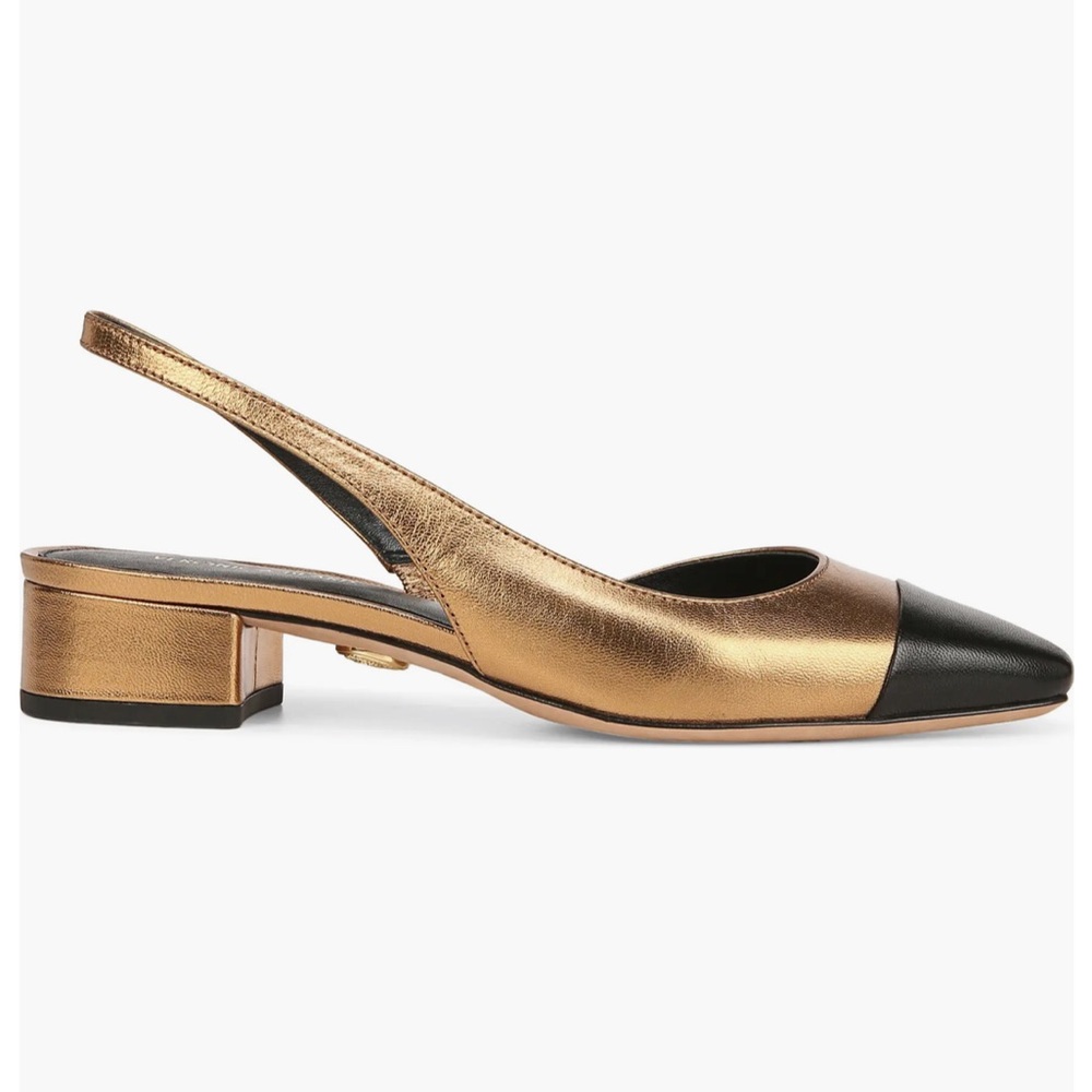 New Veronica Beard Metallic Gold Cecile Half d'Orsay Slingback Low Heel Shoes - Picture 4 of 7